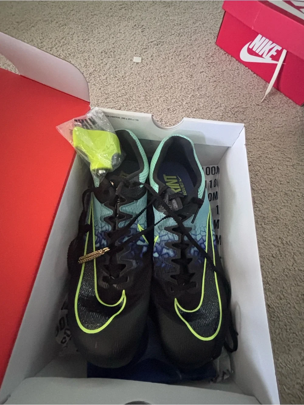 Nike Racing Spikes - Teal, Black & Neon Yellow